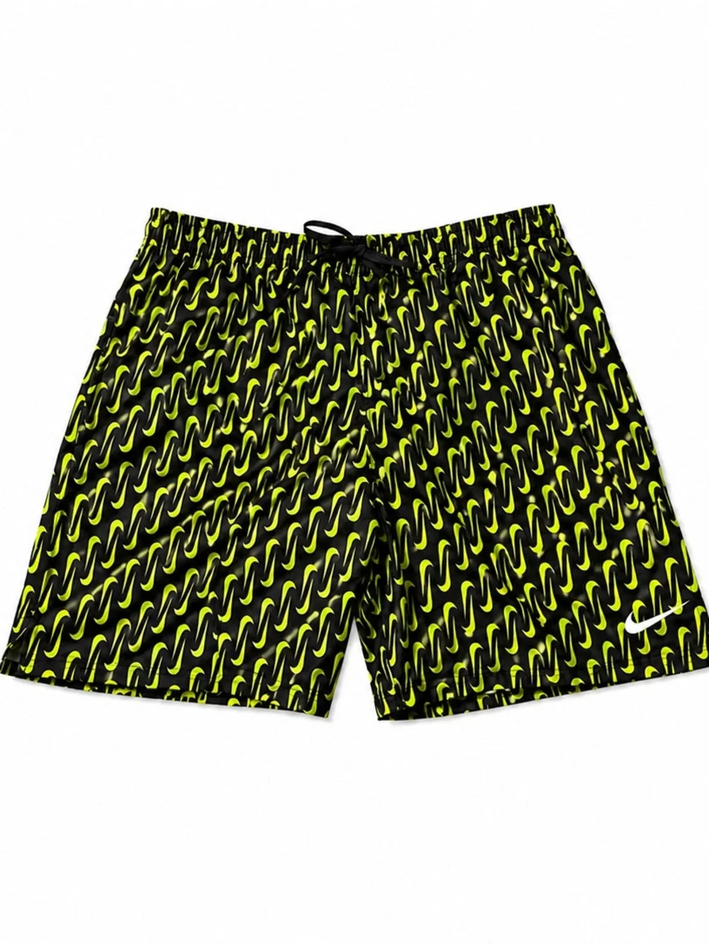 Nike Men's Black & Neon Yellow Wave-Print Swim Trunks